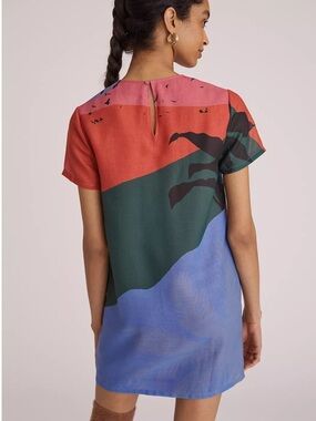 Anthropologie Geisha Designs Multicolor Embroidered Tropical Mini Shift Dress S